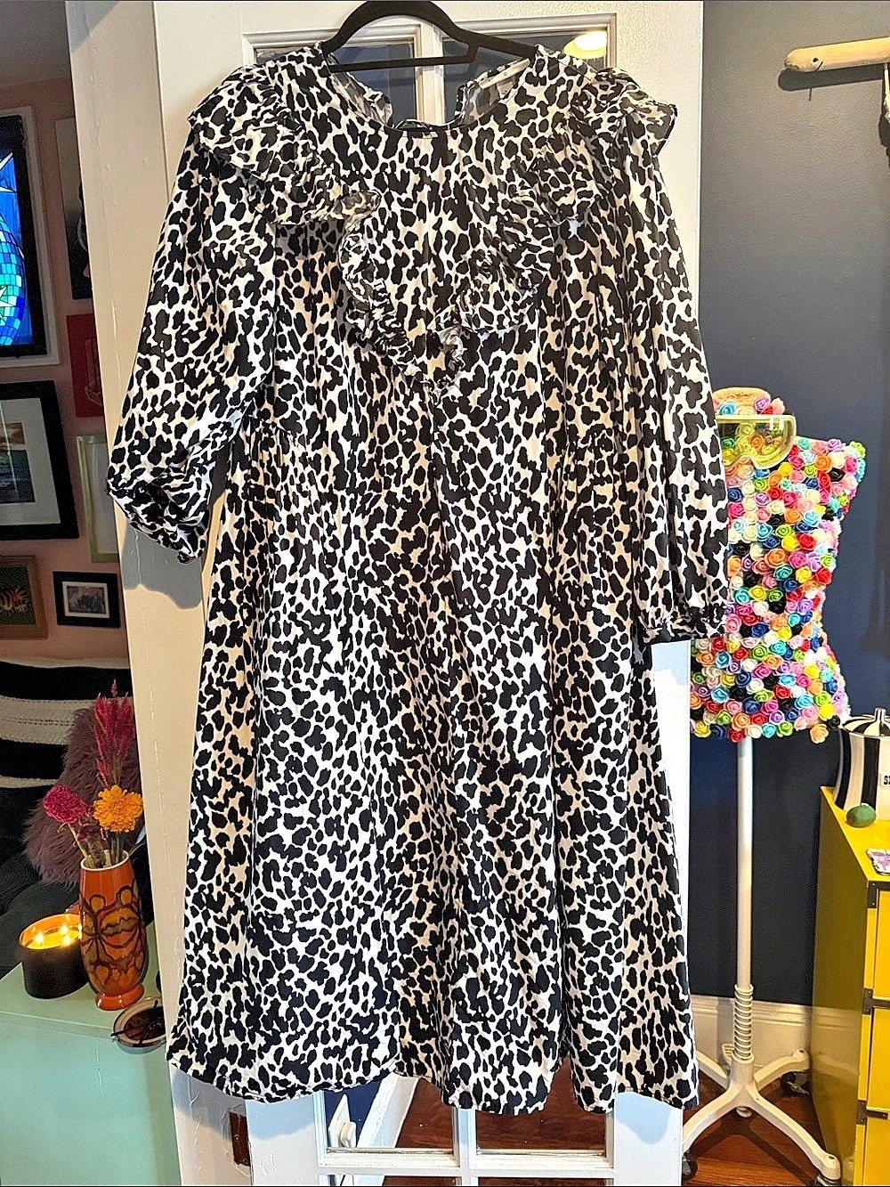 Sandy Liang Leopard-Print Long-Sleeve Dress Midi Dress